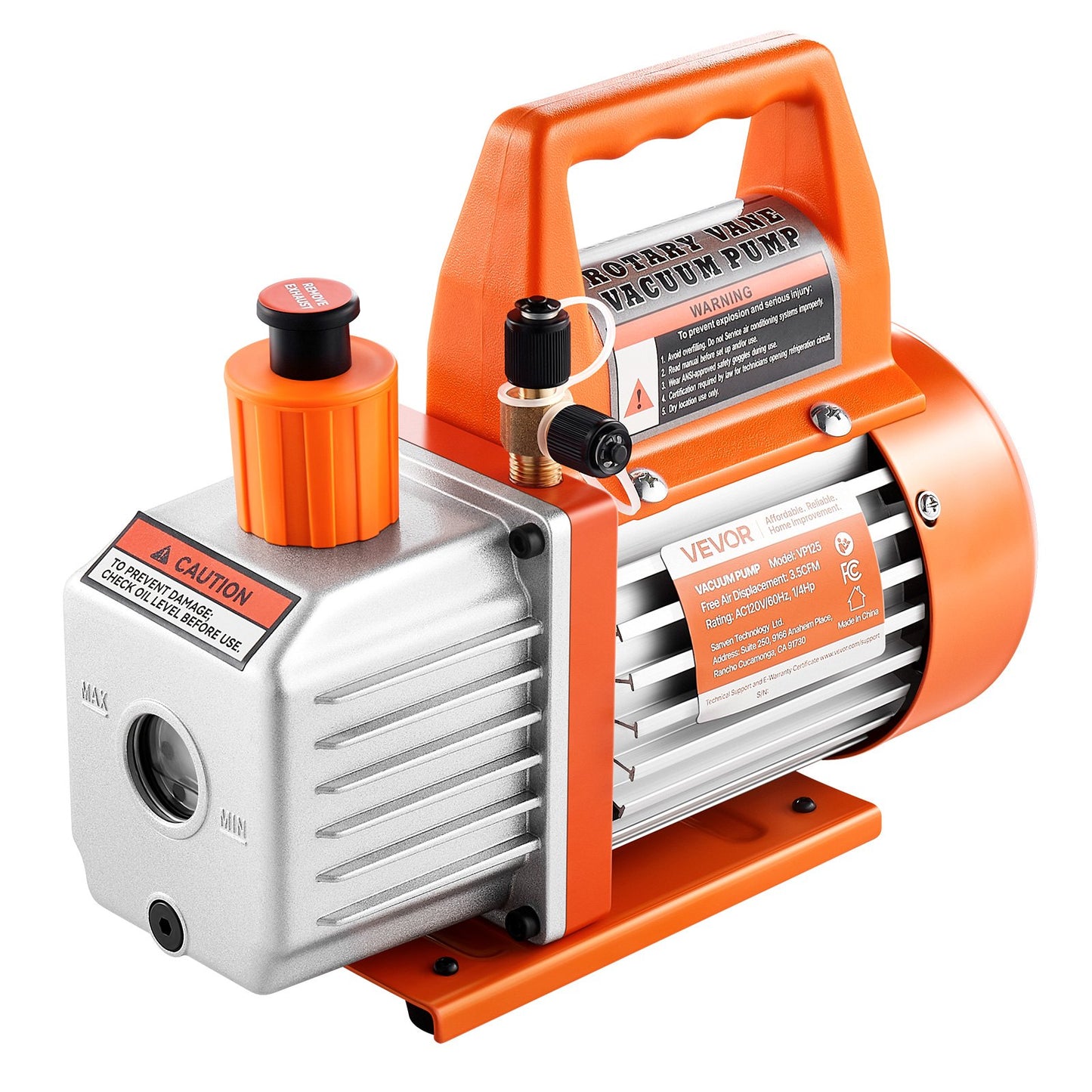 HVAC Vacuum Pump 3.5 CFM Rotary Vane Oil Included - Single Stage Air Conditioner Pump