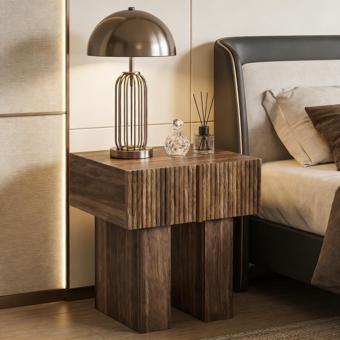 Rustic Brown Bedside Table - Stylish Nightstand with Storage