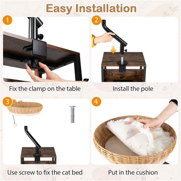 Rotatable Desktop Cat Bed Perch with Jingle Ball - Black & White