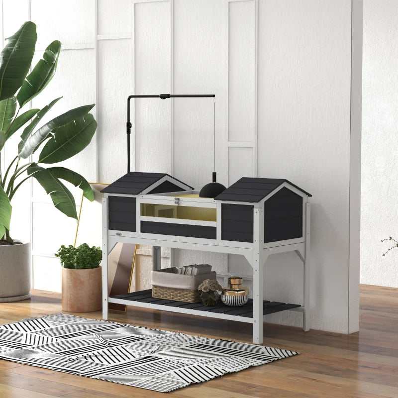 Pet Tortoise House with Adjustable Lamp Holder & Storage Shelf - Gray