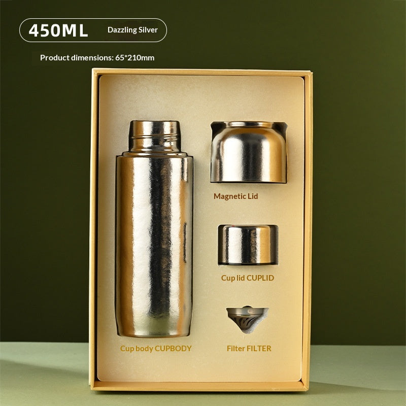 Insulated Titanium Water Bottle with Magnetic Lid - Double Wall, 450ml