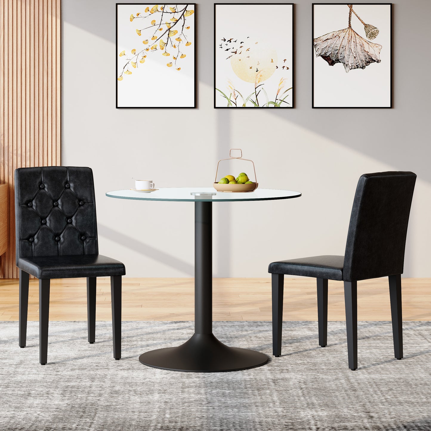 2-pack Black PU Dining Chairs,Ergonomic Buckle Backrest, 35 Inches