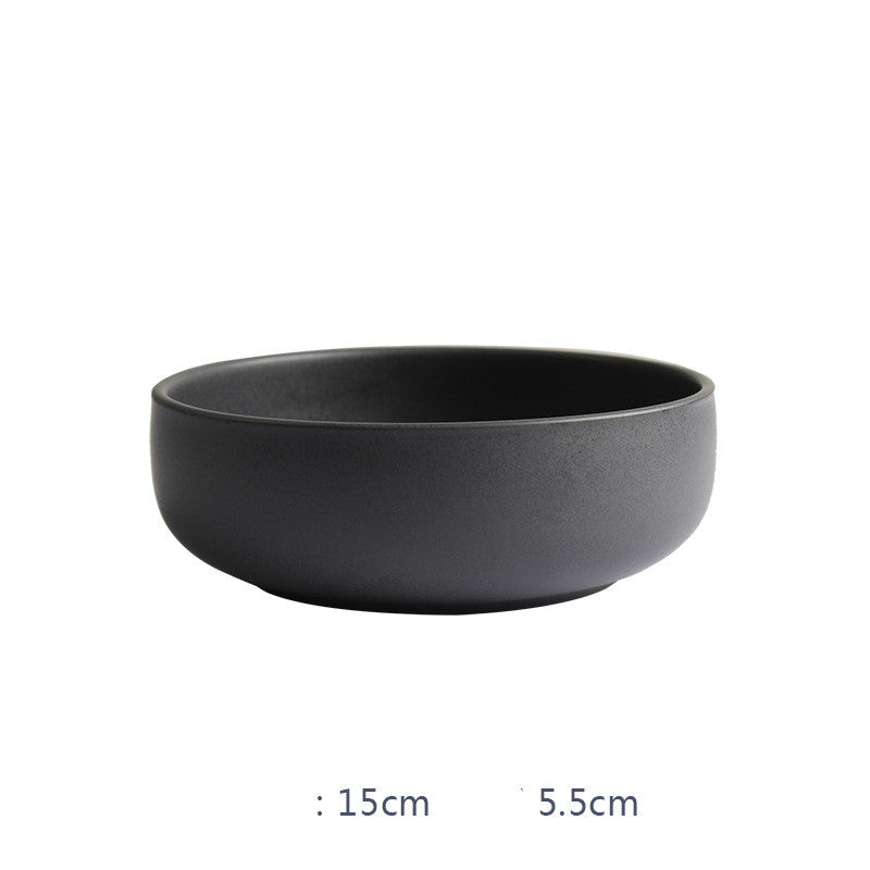 Deep Ceramic Rice & Noodle Bowl Set with Flat Plate & Shallow Platter