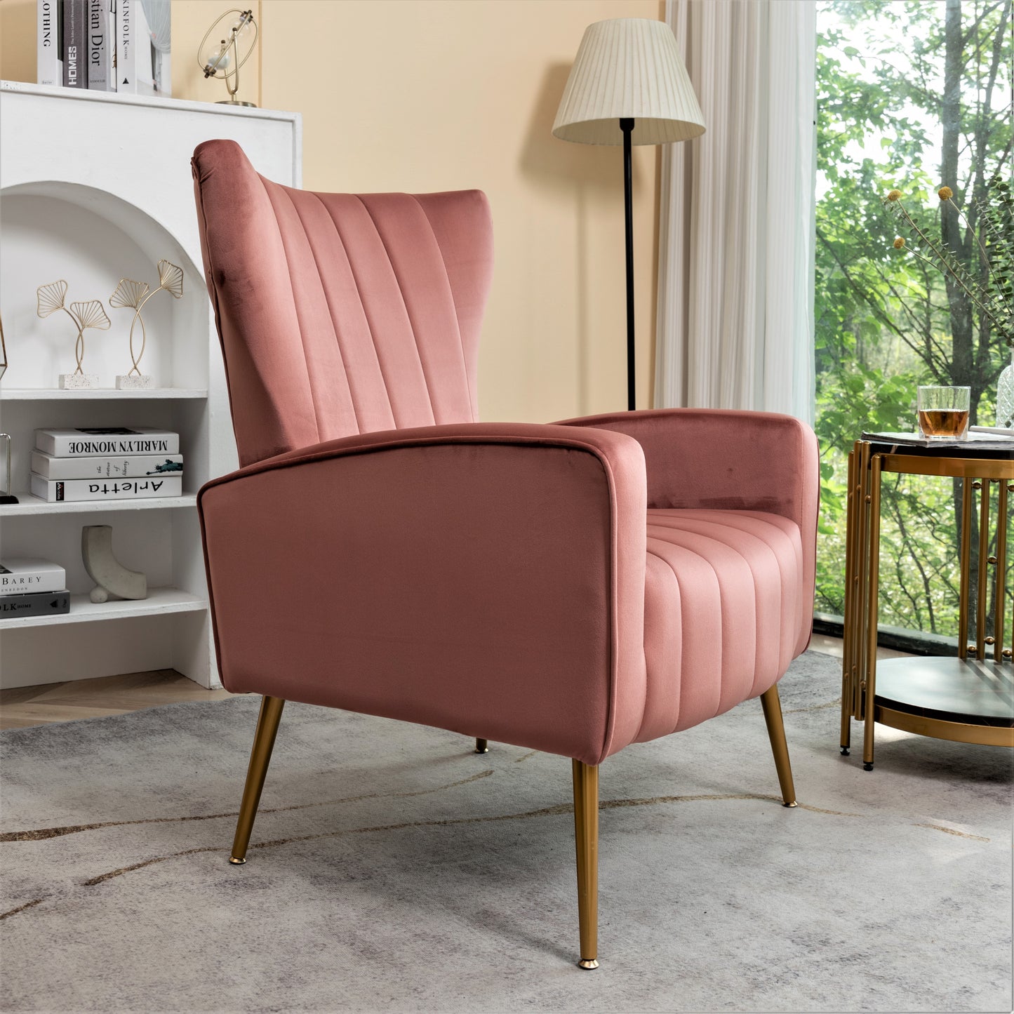 Velvet Accent Chair With Metal Legs, Modern Upholstered Armchair,