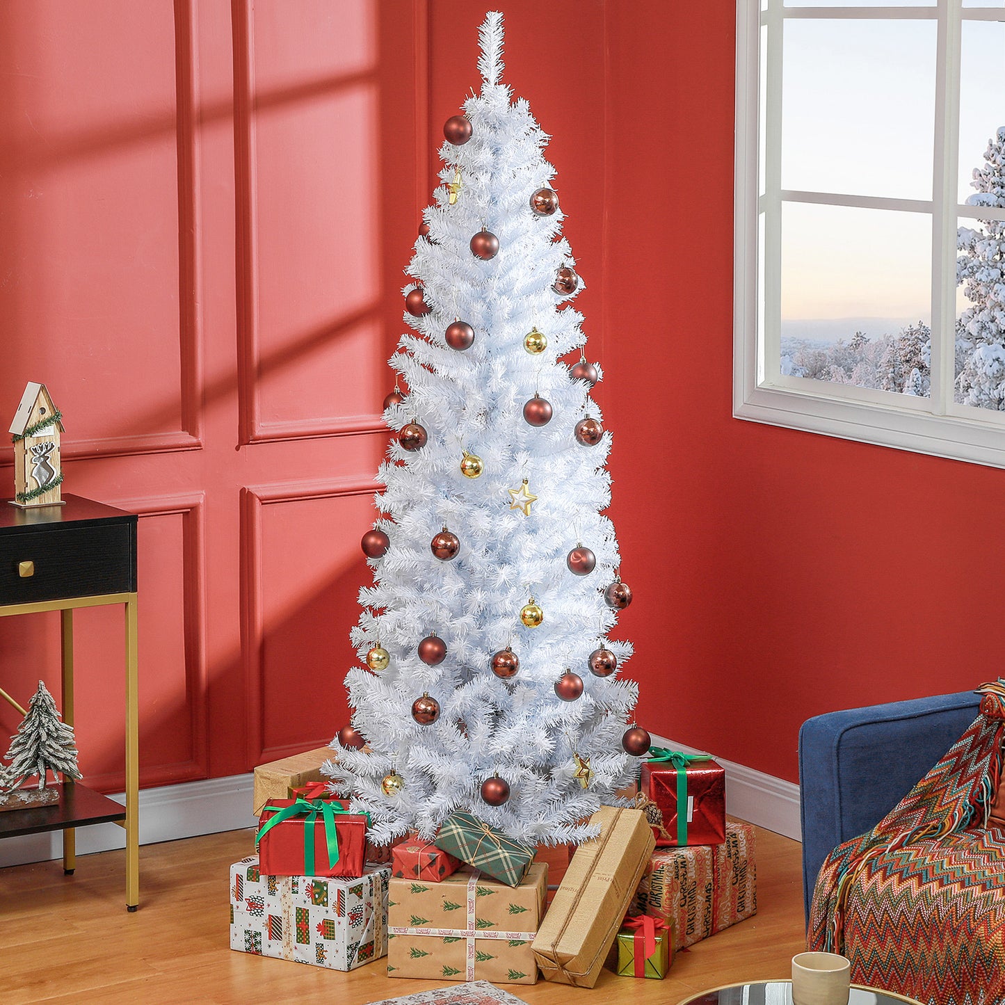 6 FT White Artificial Christmas Tree - Pencil Design with Stand