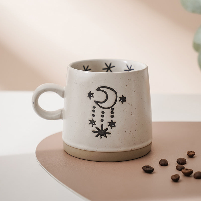 Small Blue Flower Stoneware Coffee Cup - Multiple Styles 360ml