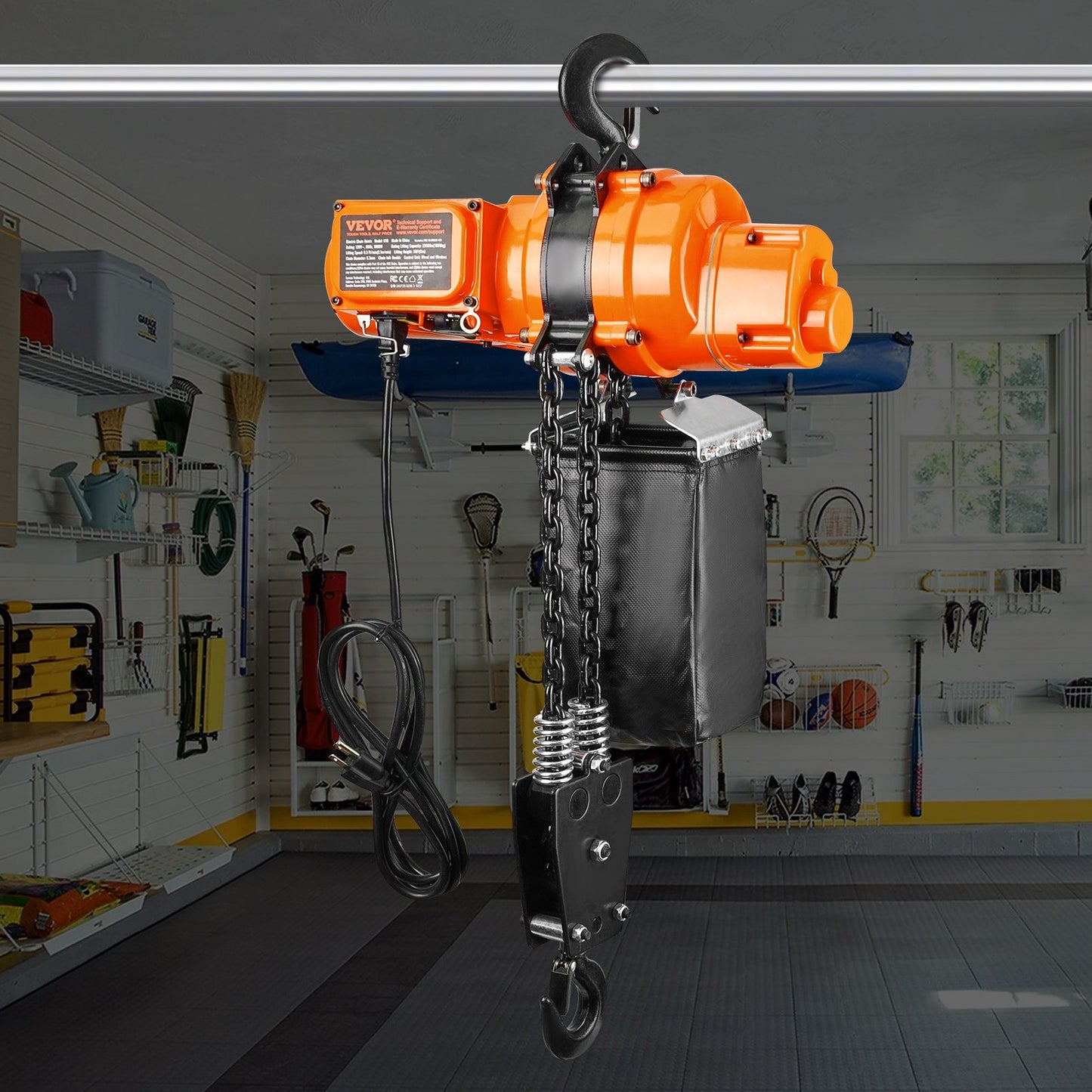 Electric Chain Hoist 2200 lbs Load Capacity, 20 ft Lifting, Single Phase, Orange