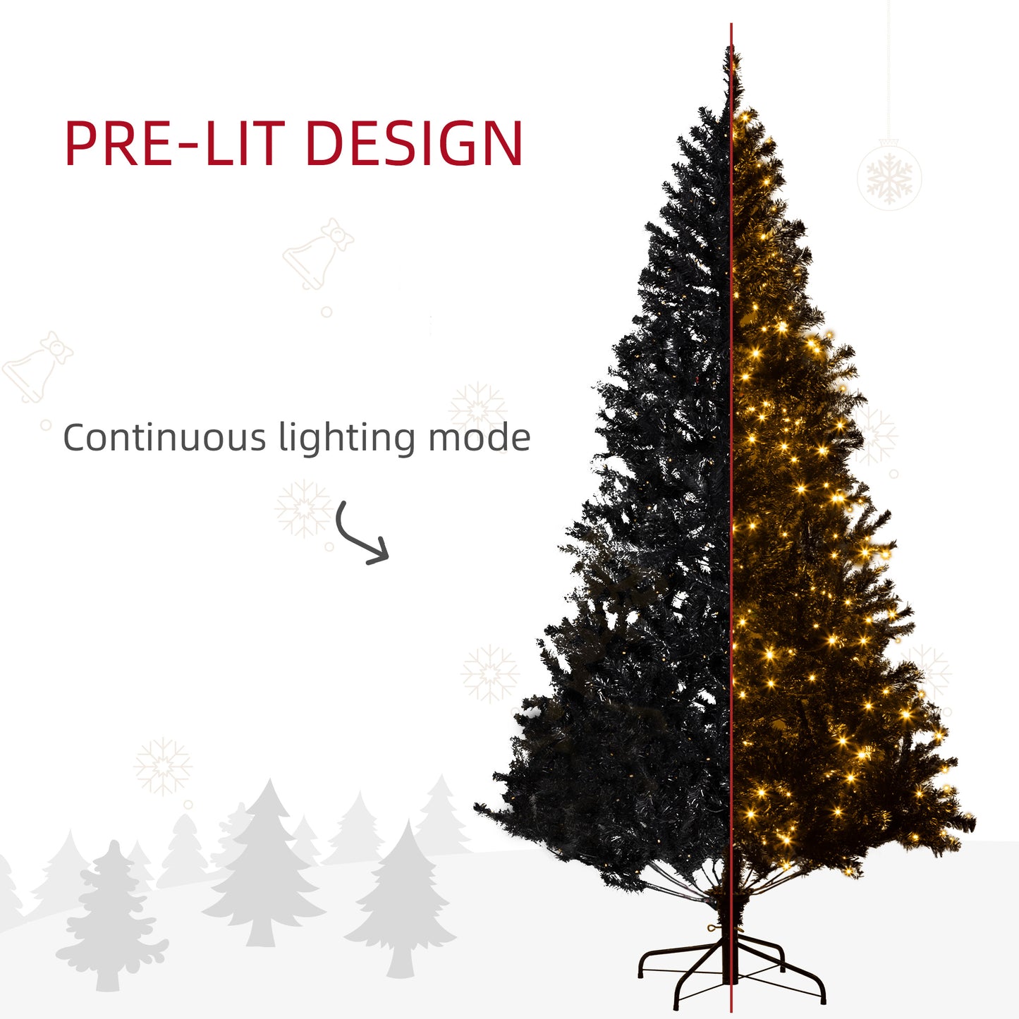 7.5' Prelit Black Christmas Tree with 500 LED Lights