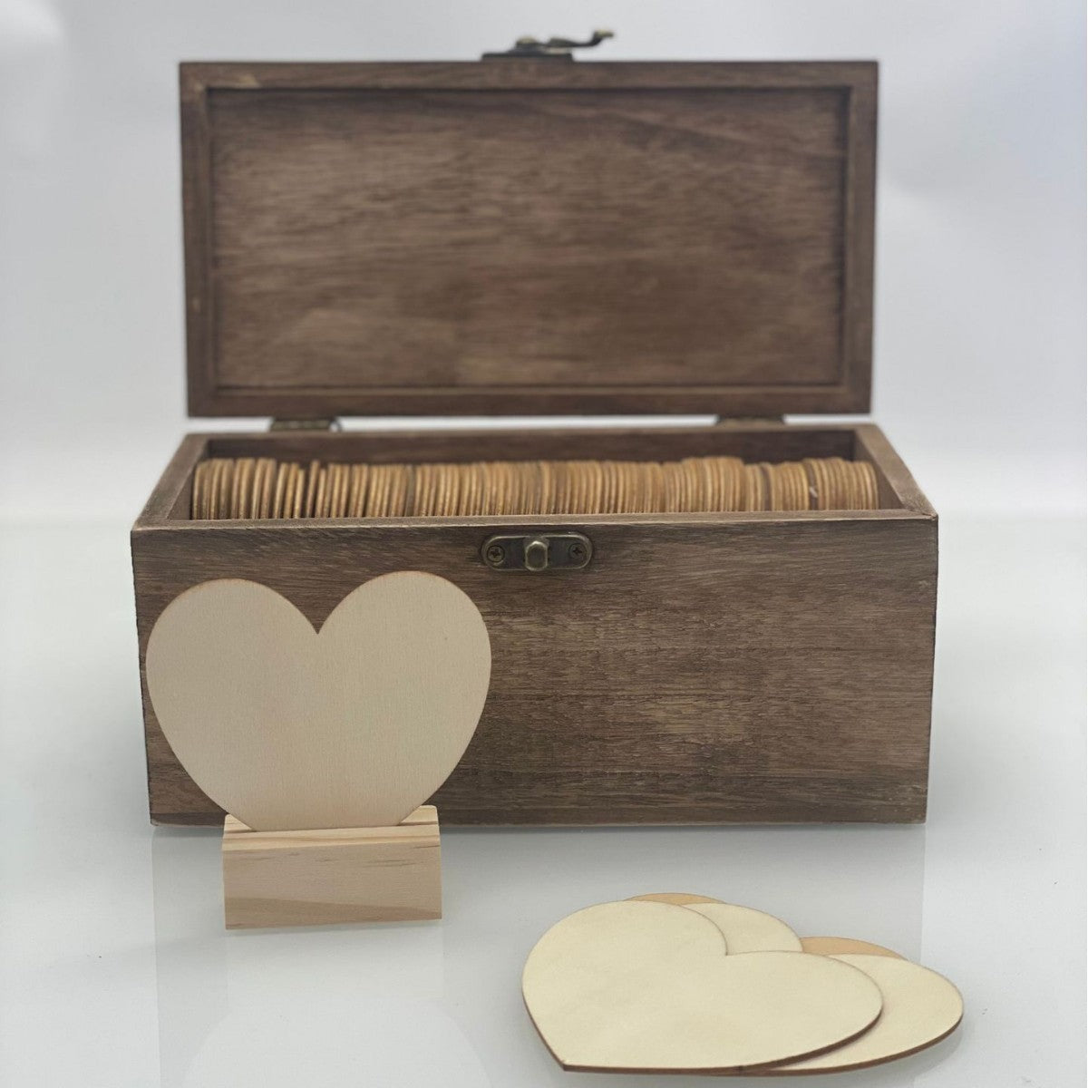 Rustic Wooden Heart Guest Book Set for Weddings & Events with Pen - Natural & Coffee Brown Options