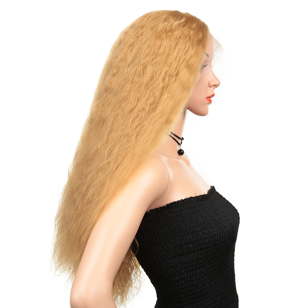 Curly Lace Wig with Oblique Bangs - Yellow