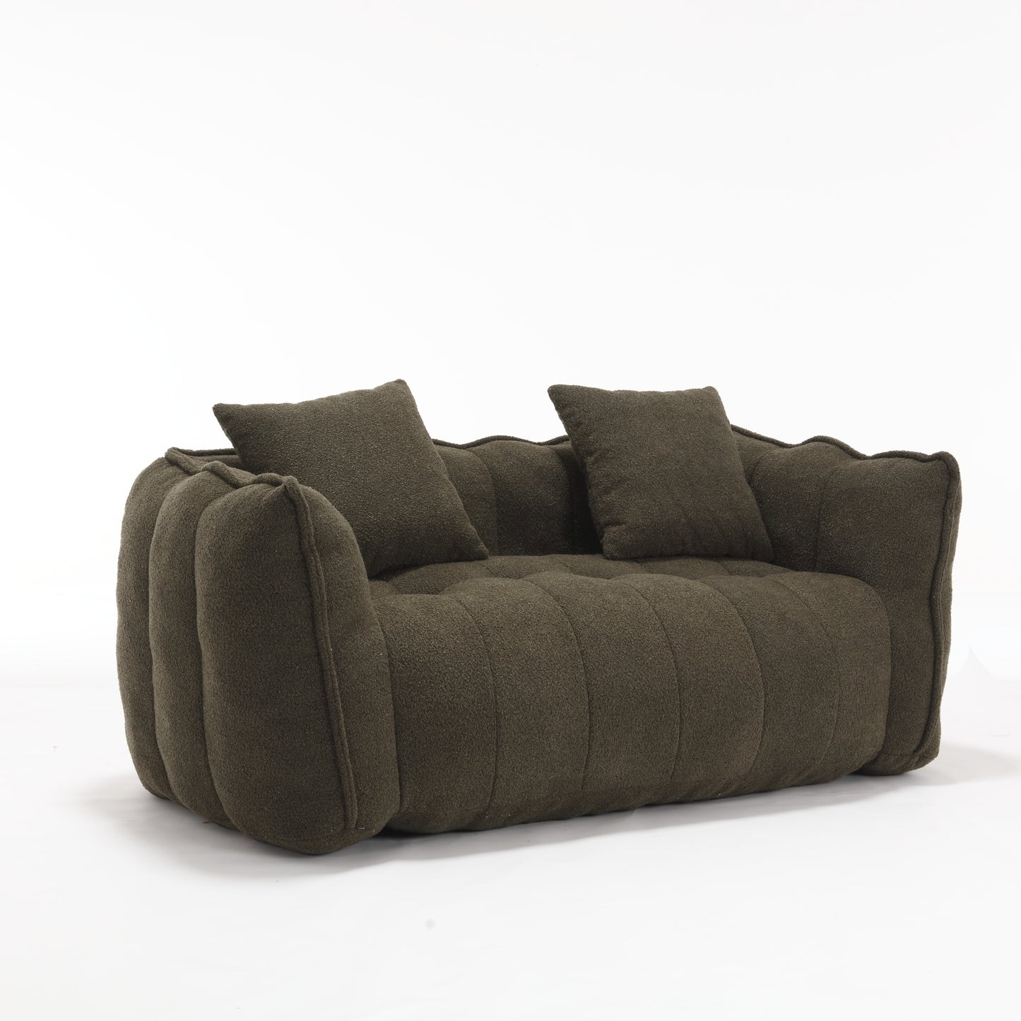 Olive Green Soft Beanbag Chair for Two - Chenille Foam Recliner