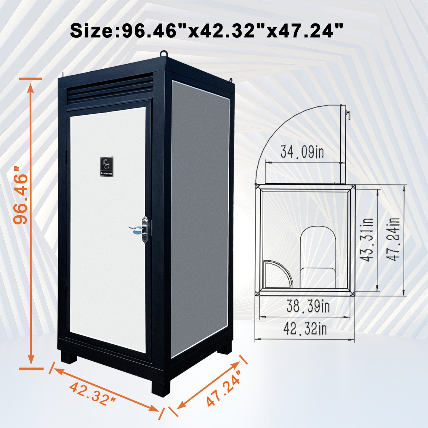 Portable Outdoor Toilet Cabin with Light, Sink & Vent Fan, Silver