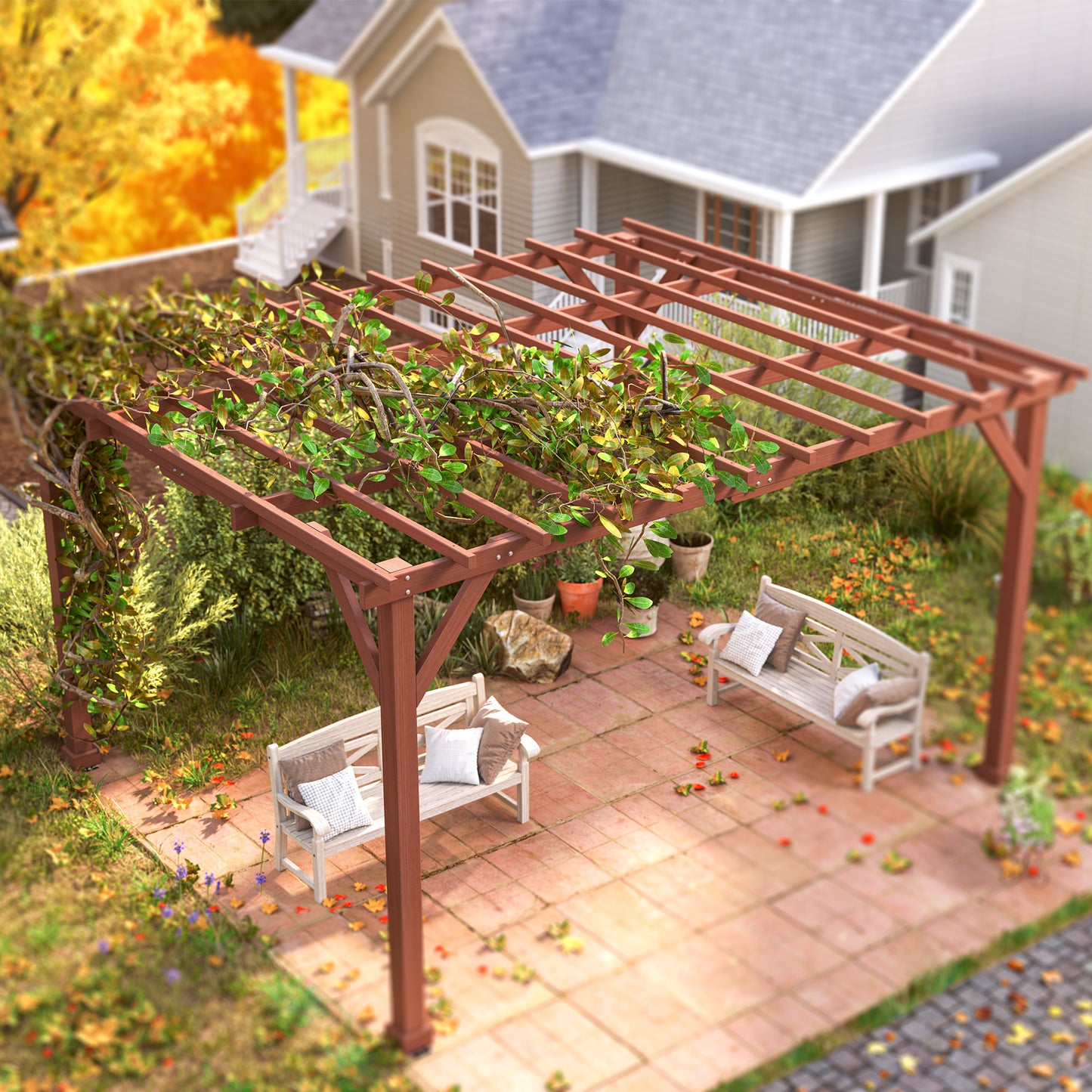 Wood Pergola with Grape Trellis - Outdoor Patio Structure