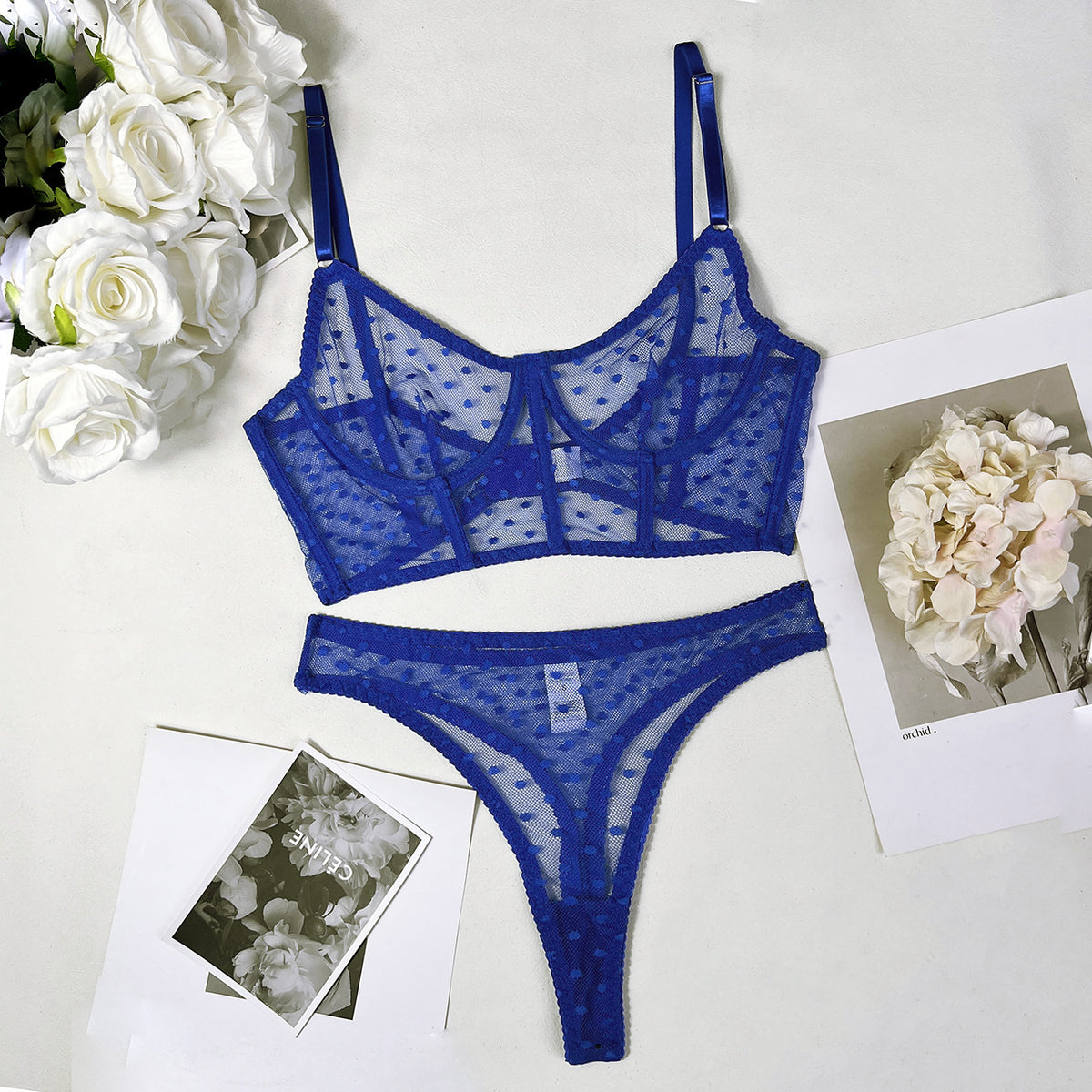 See-Through Fishbone Underwear Set for Women Polka Dot Styles