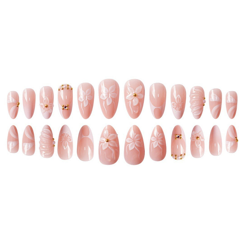 Fake Nail Set with Water Ripple Design - White & AA214 Style