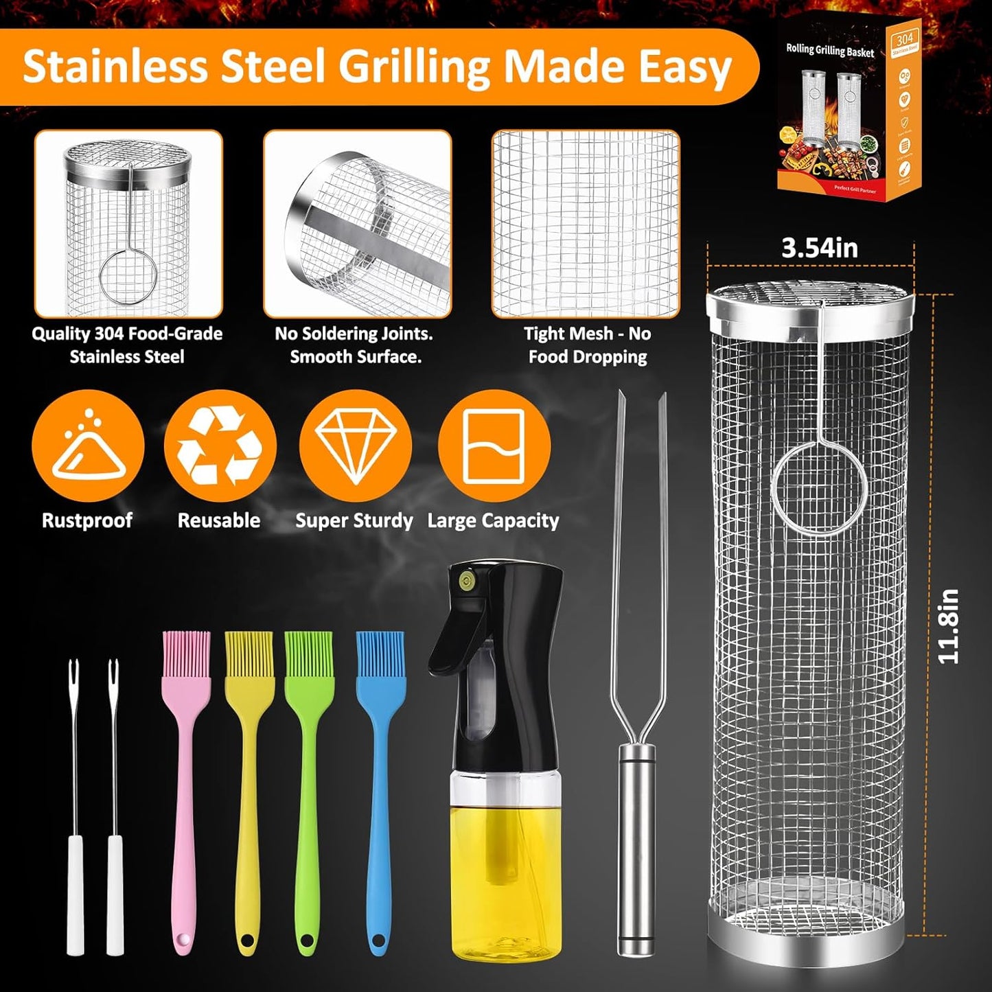 304 Stainless Steel Grill Basket Set - BBQ Accessories for Men