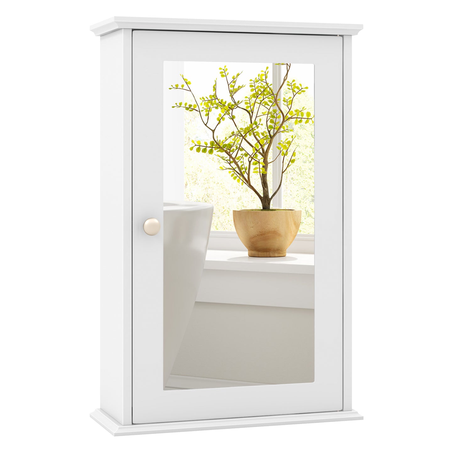 Wall-Mounted Bathroom Cabinet with Mirror Door & Adjustable Shelves