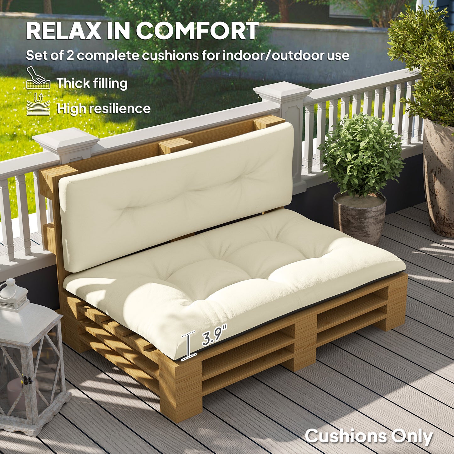 Outdoor Pallet Cushions Set - 3.9" Thick Tufted Design, Cream White