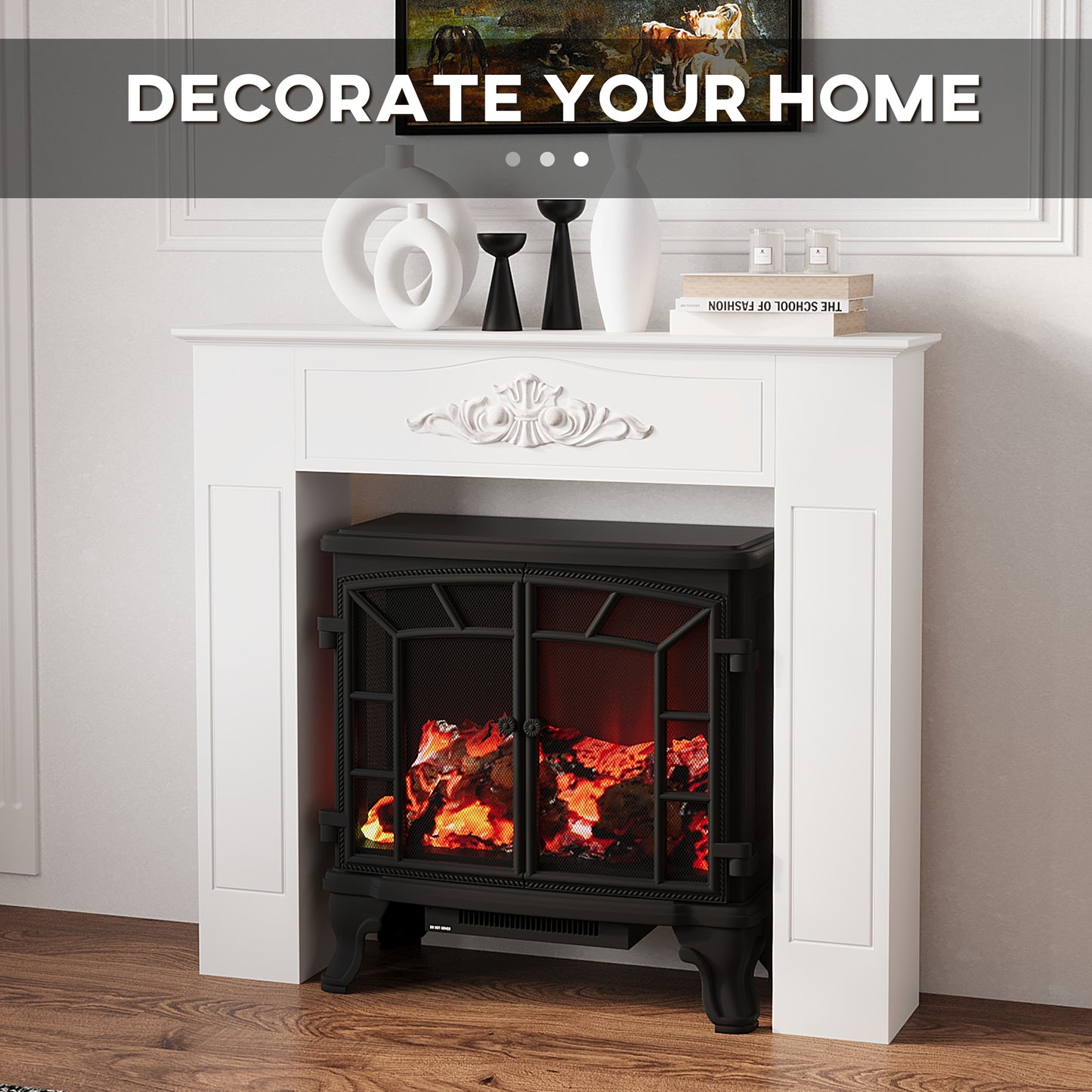 Freestanding Fireplace Surround with Leg - Modern White Mantel for Electric Fireplaces, 44.7" W x 40" H