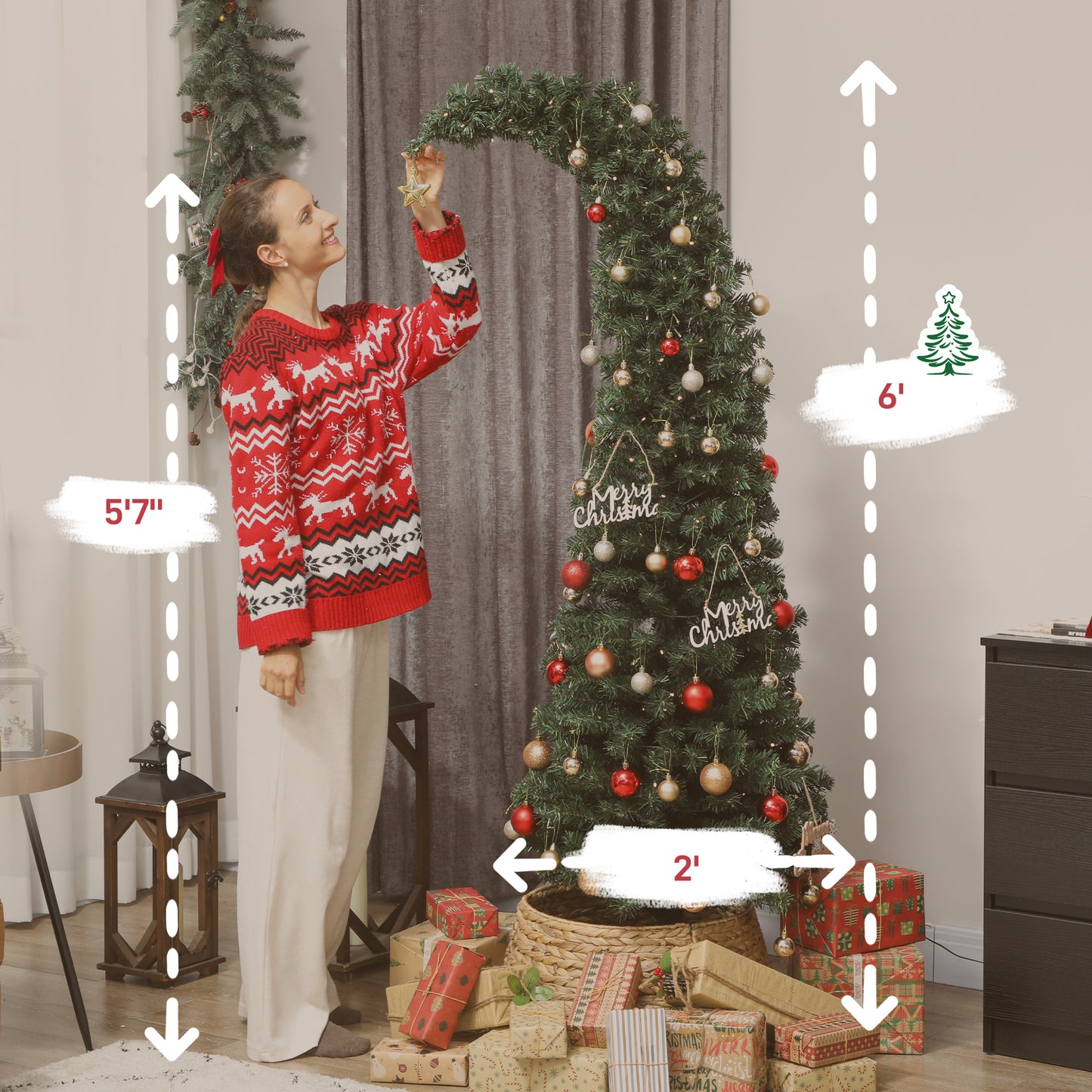 6 ft Prelit Christmas Tree - Slim High Mountain Fir with 200 LEDs