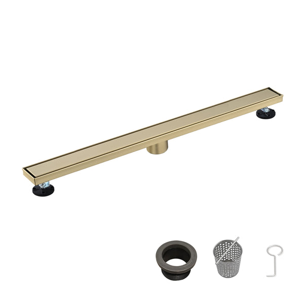 36 Inch Stainless Steel Shower Drain with Removable Cover & Hair Strainer - Brushed Gold
