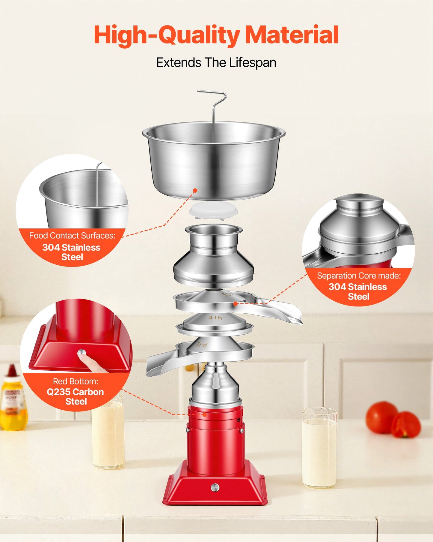 Electric Milk Cream Separator 60L/H Stainless Steel Dairy Machine 10500RPM