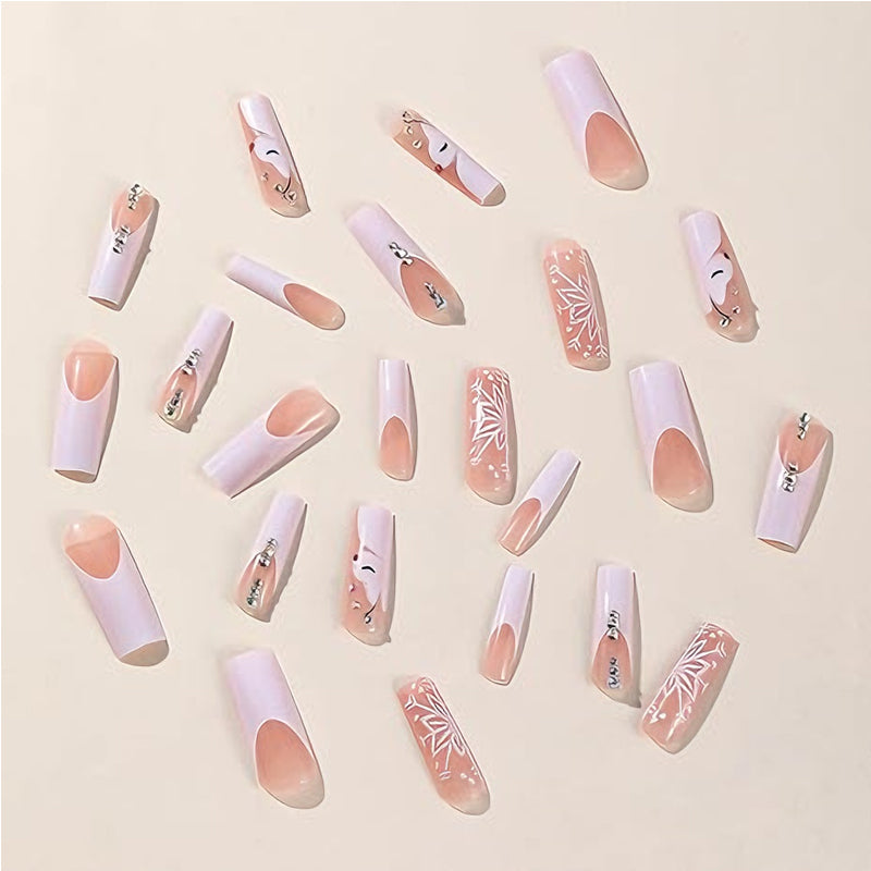 24 PCS Snowflake Press-On Nails - Long Square Artificial Nail Tips Set