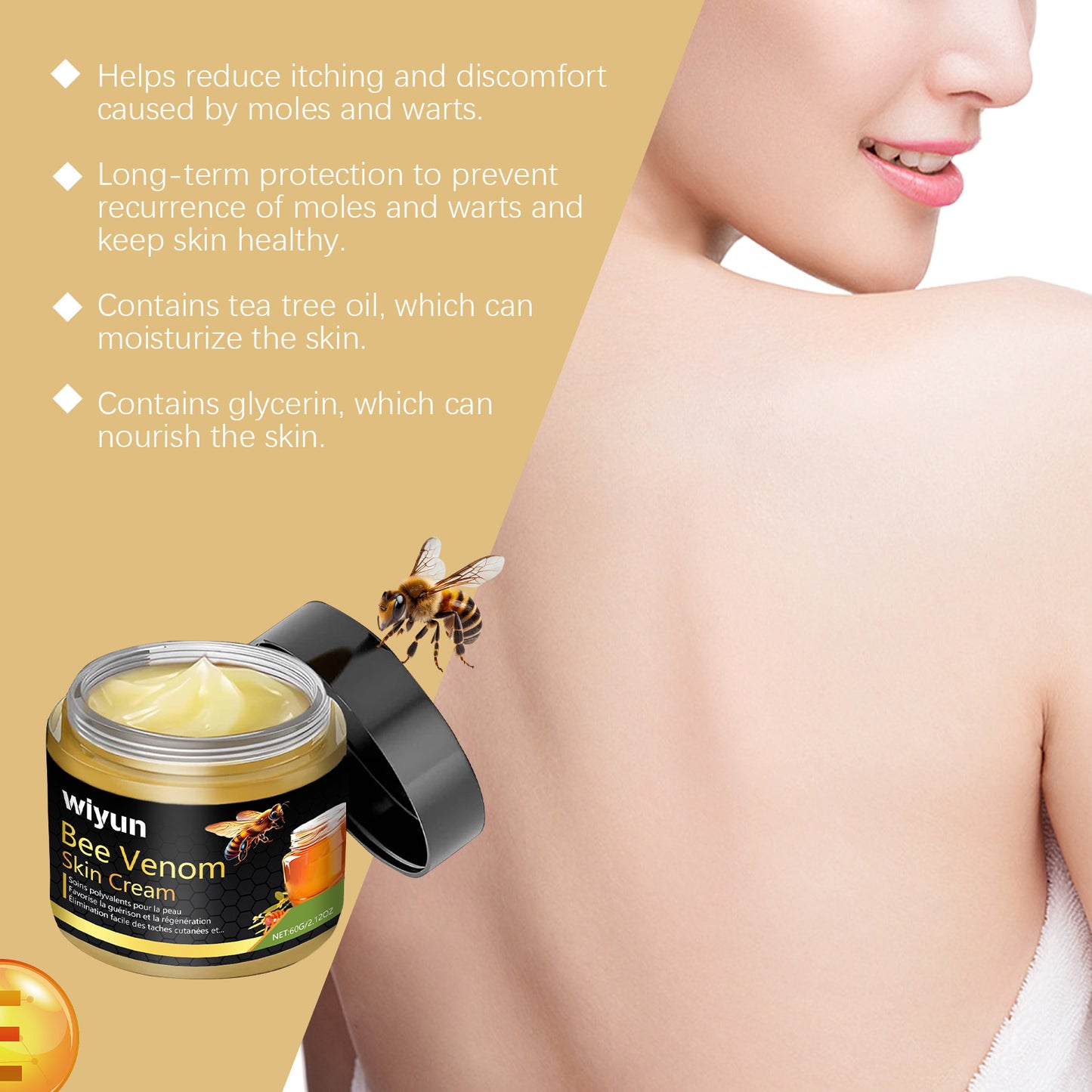 Bee Venom Skin Care Cream for Wart and Mole Removal - Multiple Sizes