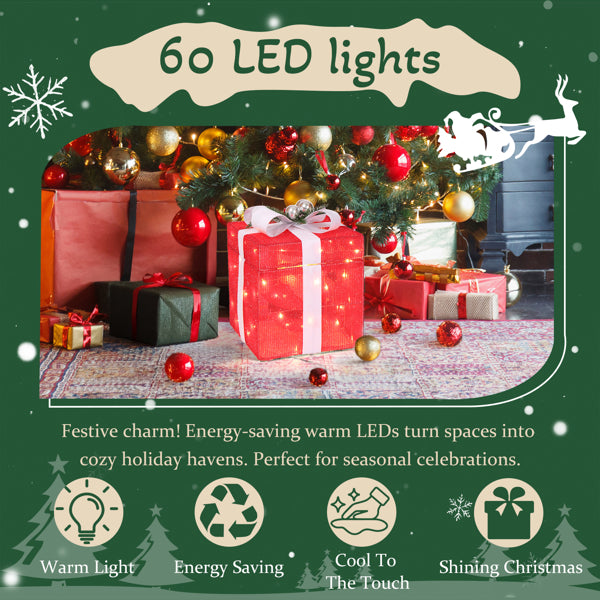 Motorized Pop-up Gift Box with 60 LED Lights - Christmas Decor