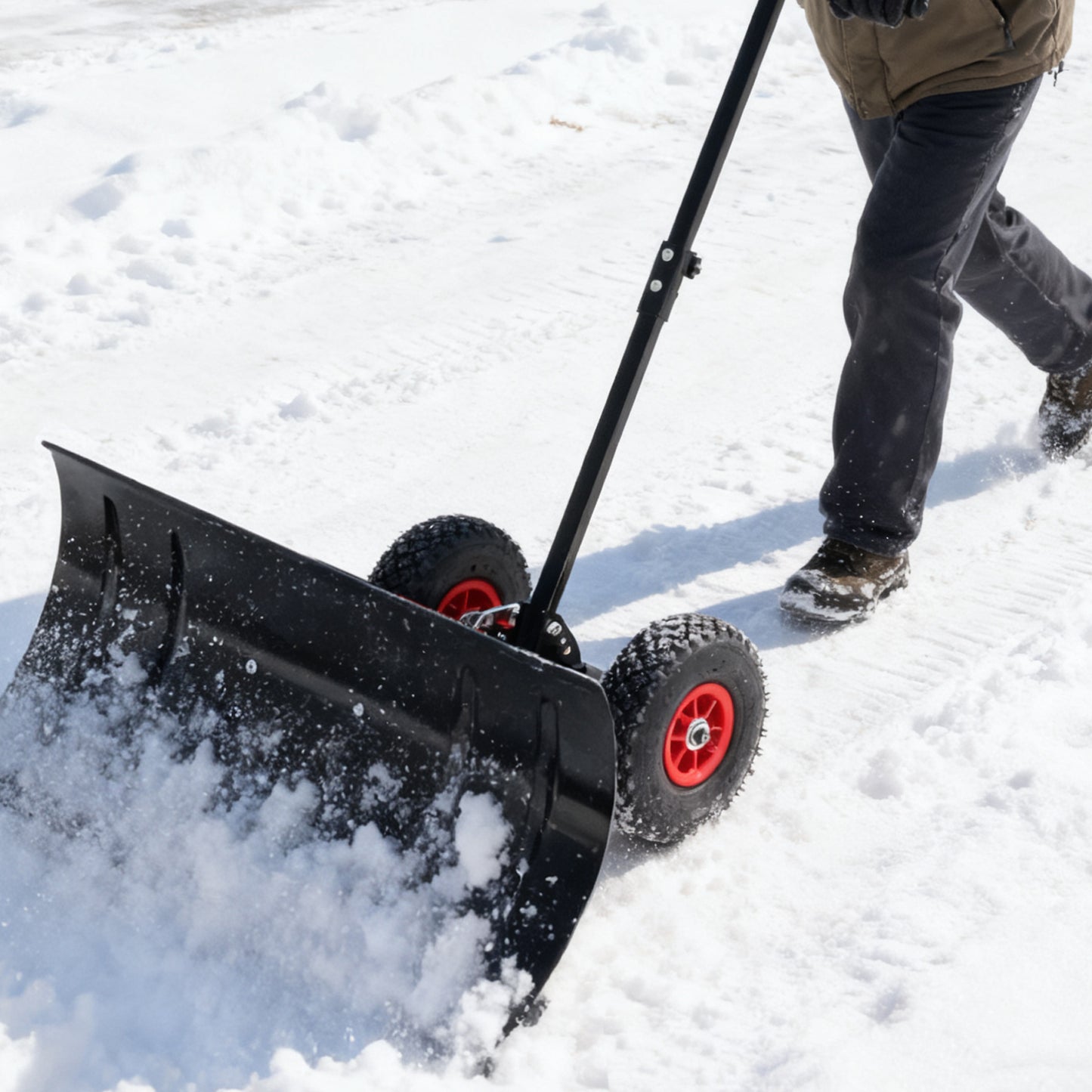 30-Inch Wide Metal Snow Plow with Adjustable Handle & Dual Wheel Options