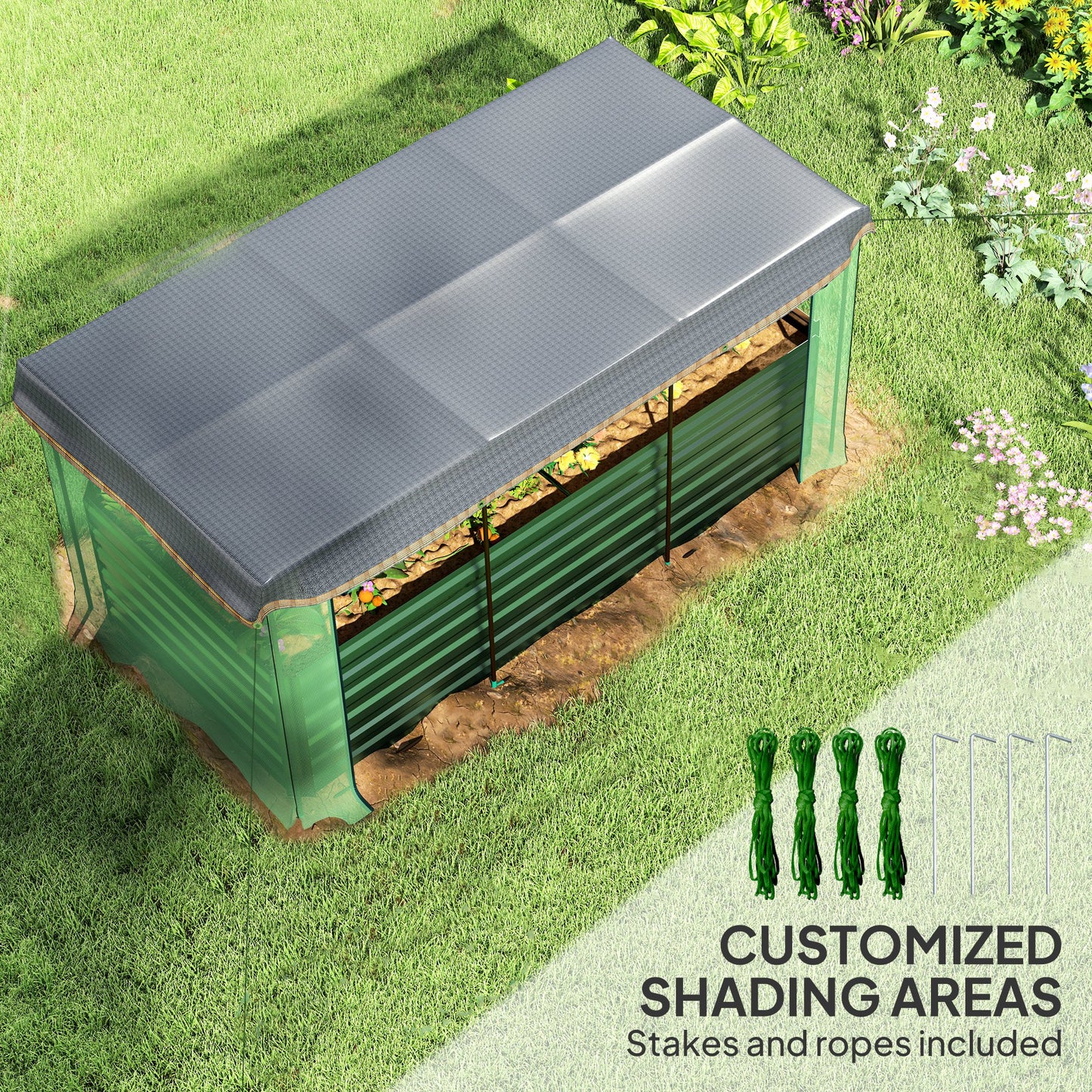 Galvanized Steel Raised Garden Bed with Crop Cage and Shade Cloth - Green