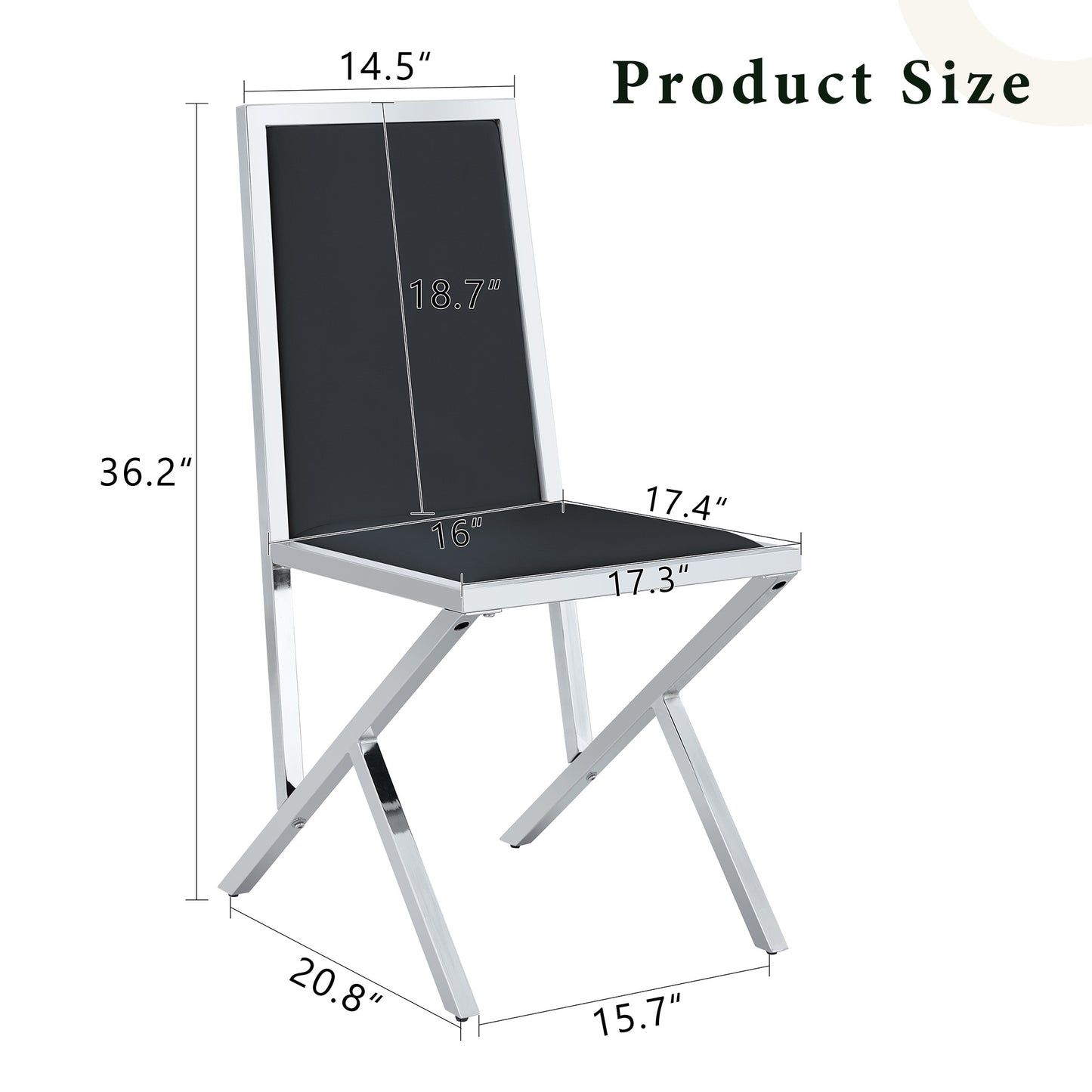 4-pack Silver Metal Framed Black PU Dining Chairs Ergonomic Design, A