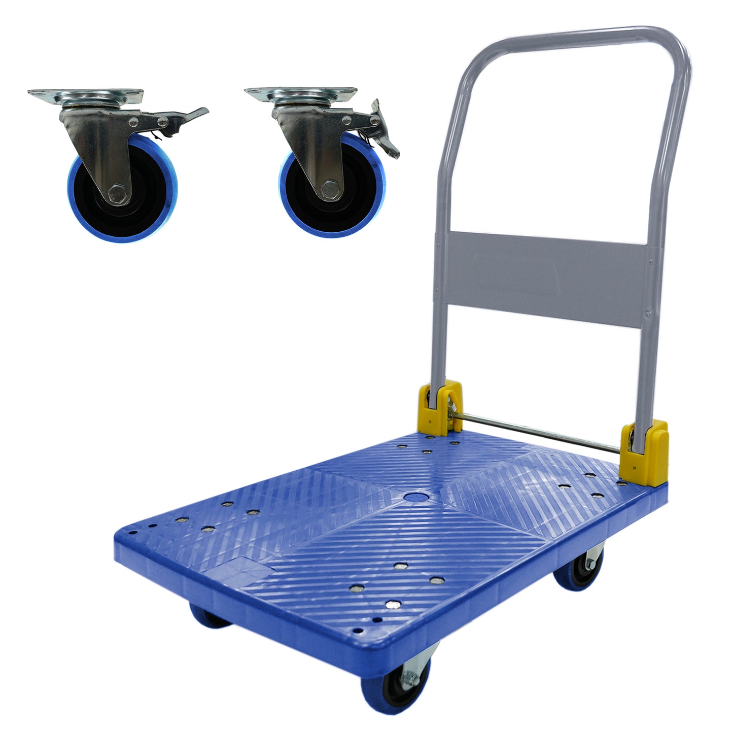 Foldable Push Hand Truck Cart - 880 Lbs Capacity, Blue
