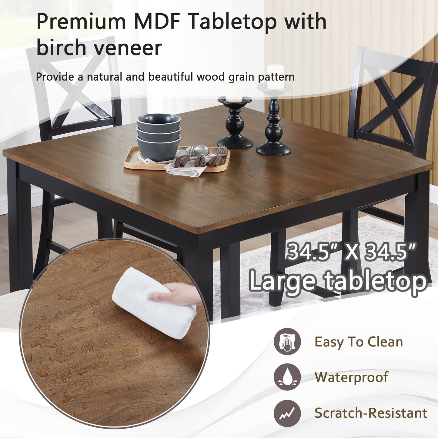 Counter Height Dining Table Set with 4 Chairs - Black & Oak
