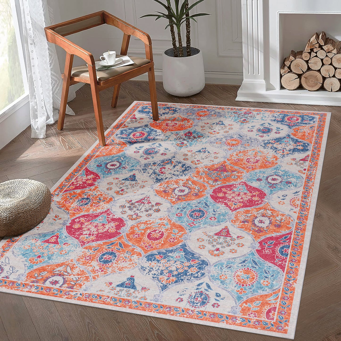 MAVAL Cream Washable Rug 9x12 Area Cream, 9'x12'