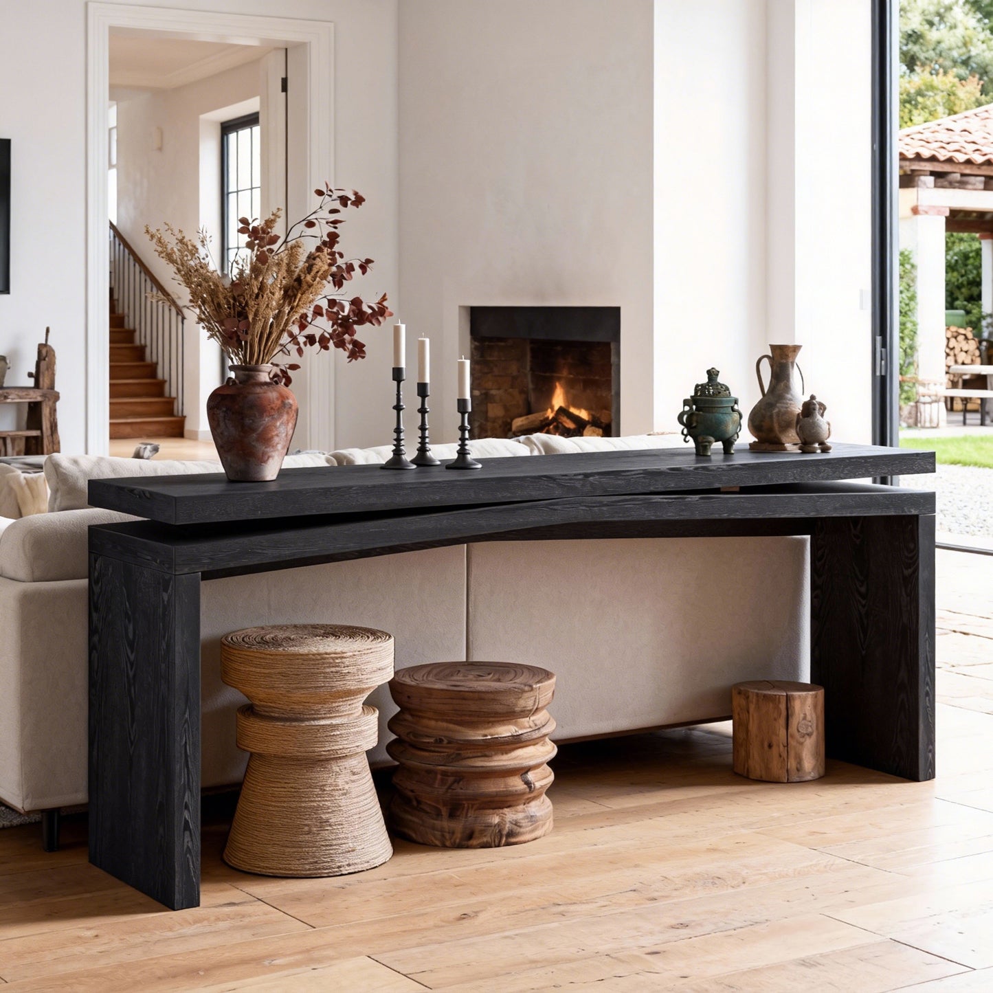 65-Inch Rustic Solid Wood Console Table - Black Farmhouse Style