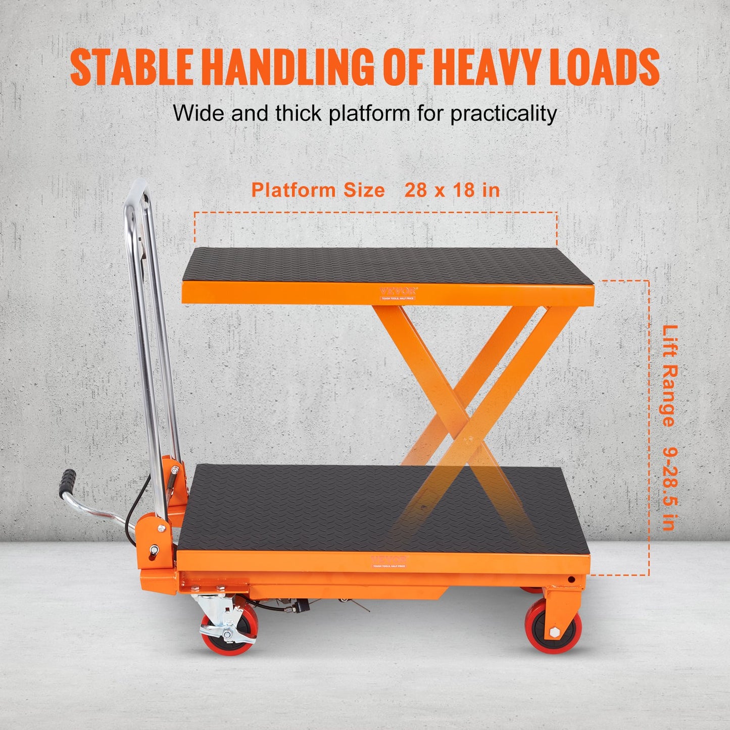 Hydraulic Lift Table Cart 330lbs Capacity with Non-slip Pad - Orange