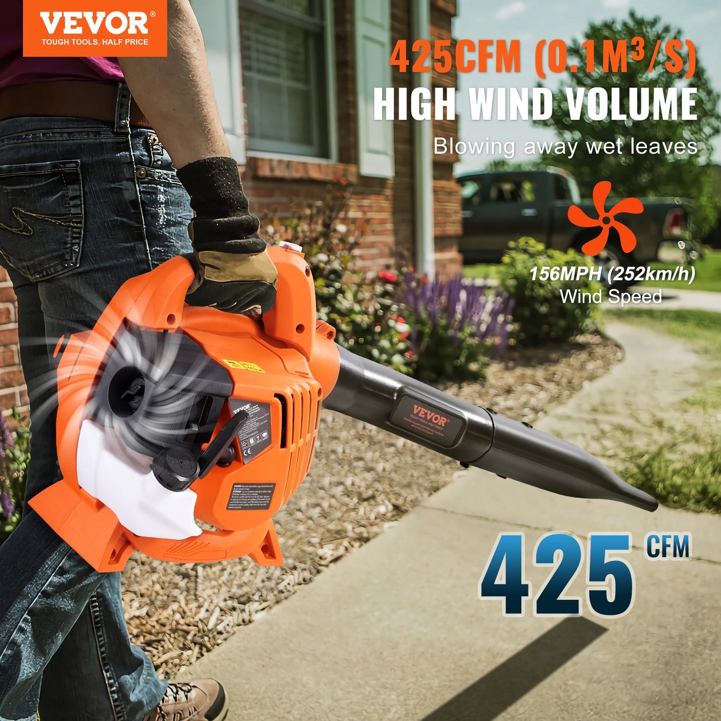 Handheld Gas Leaf Blower 26CC 2-Cycle 425CFM 156MPH for Lawn & Snow