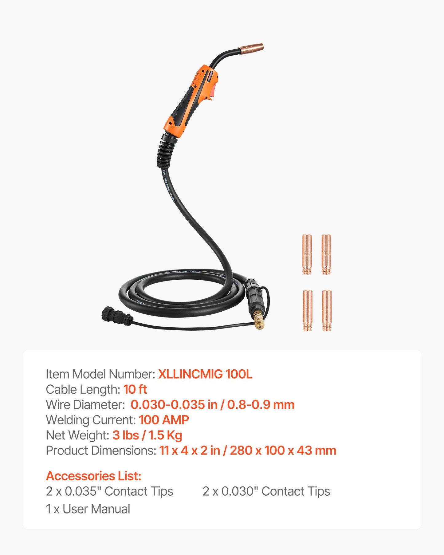 100A MIG Welding Gun with 10ft Cable - Replacement for Lincoln Magnum 100L - Black