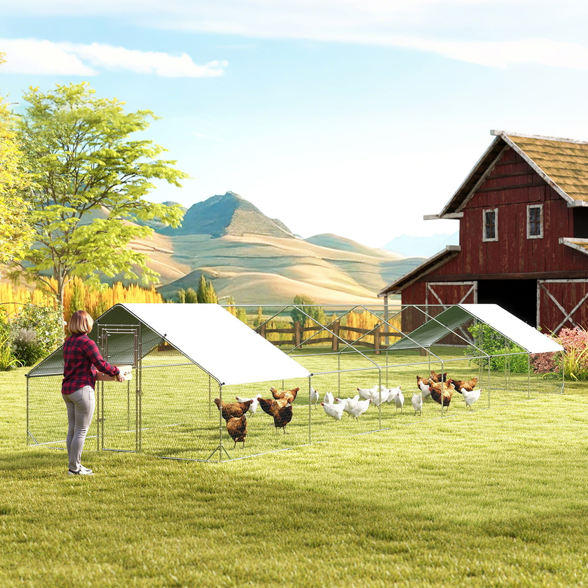 Large Outdoor Chicken Coop with Waterproof Anti-UV Cover - Silver, 39x10x6.4 Inches
