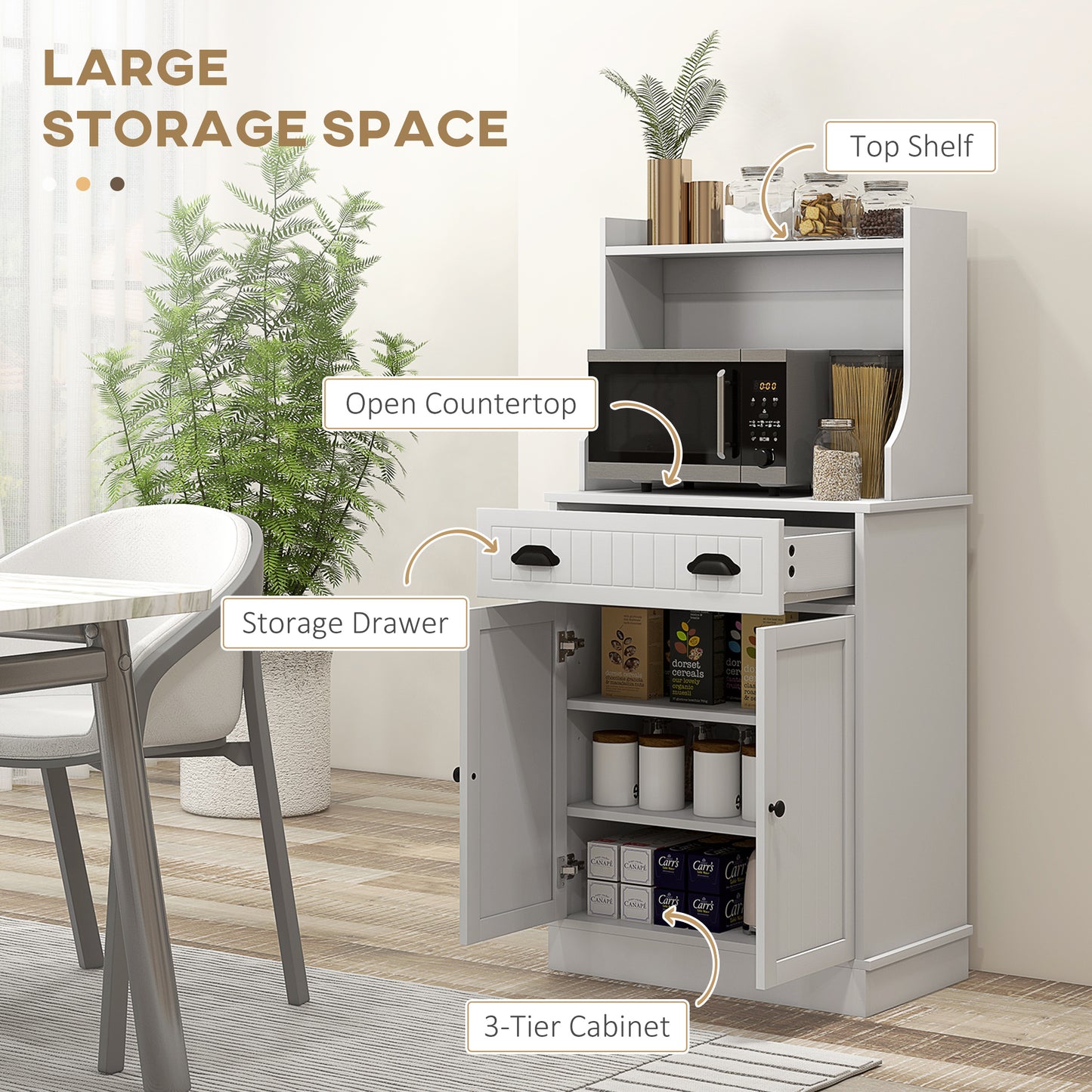 Kitchen Microwave Cabinet with Drawer, and Adjustable Shelf, Buffet