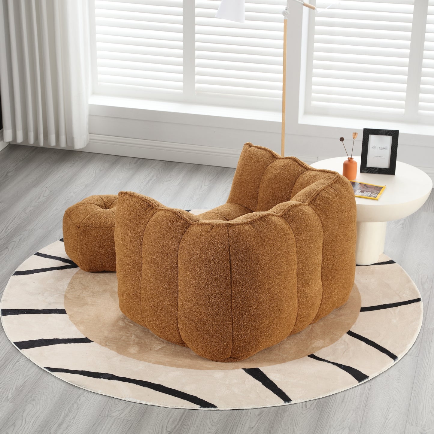 Soft Chenille Bean Bag Chair with Foam Filler - Khaki & Yellow
