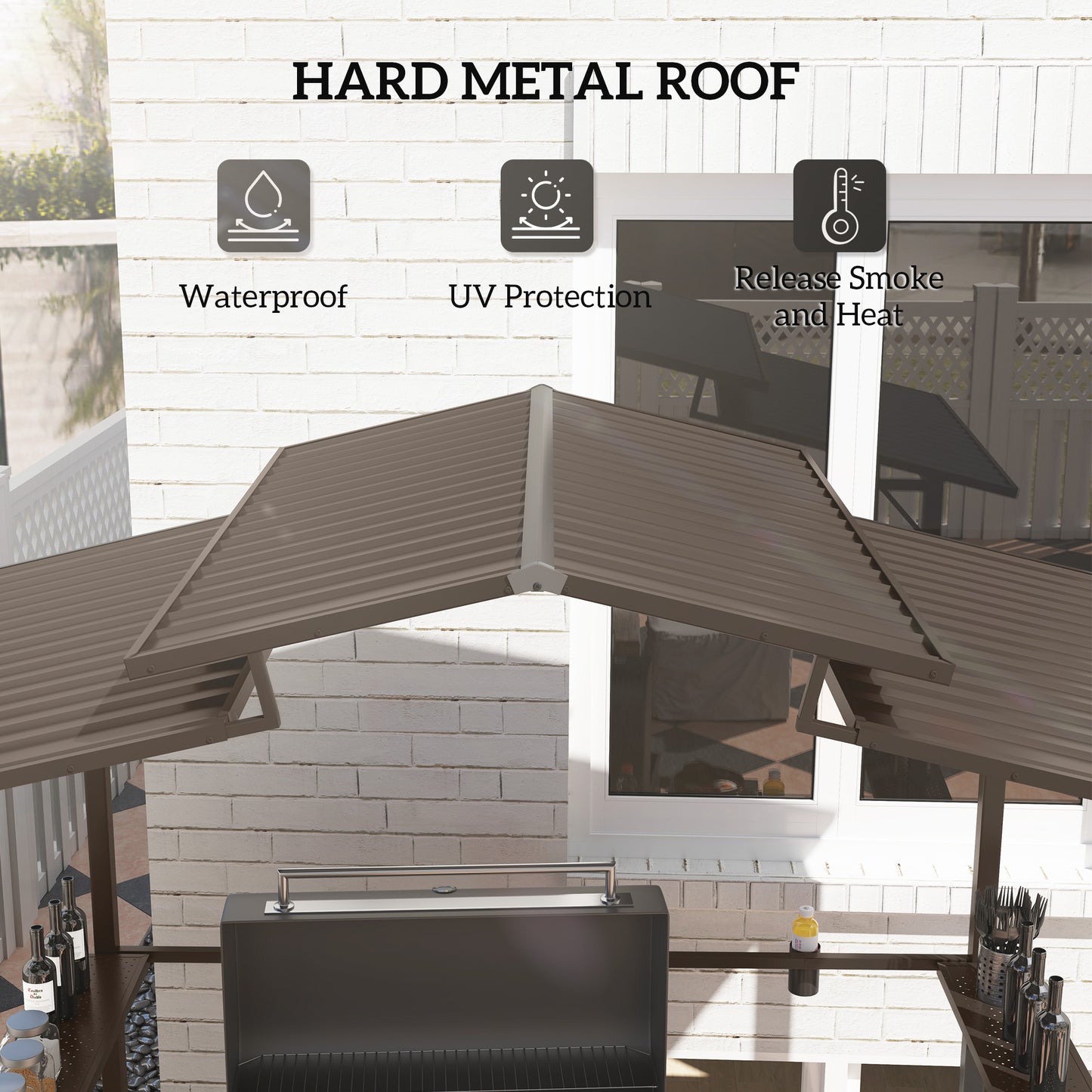 8x5ft Hardtop Grill Gazebo with Double Metal Roof & Cup Holders