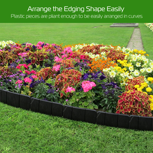 Plastic Lawn Edging Set - Interlocking Garden Border for Flower Beds & Walkways, 20 Pieces, 16ft