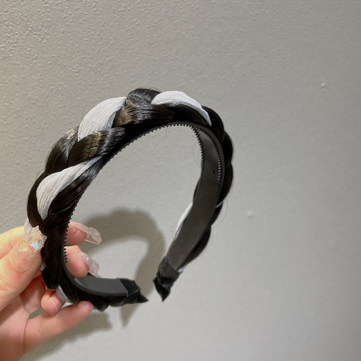 Fabric Braid Headband - Geometric Plaid Design