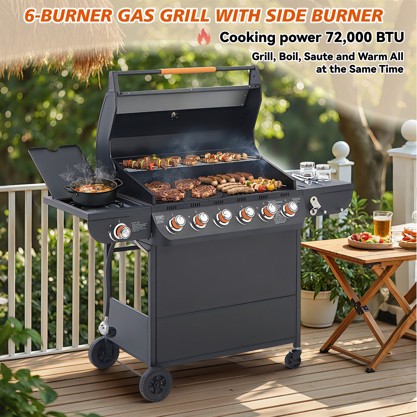 6 Burner Propane Gas Grill with Side Burner - 72000 BTU