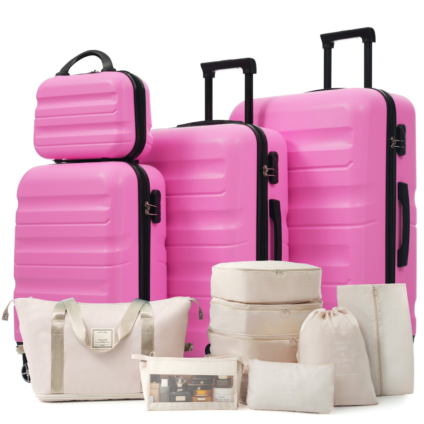 Lightweight Hardshell ABS Luggage Set - Pink, 4 Sizes for Travel