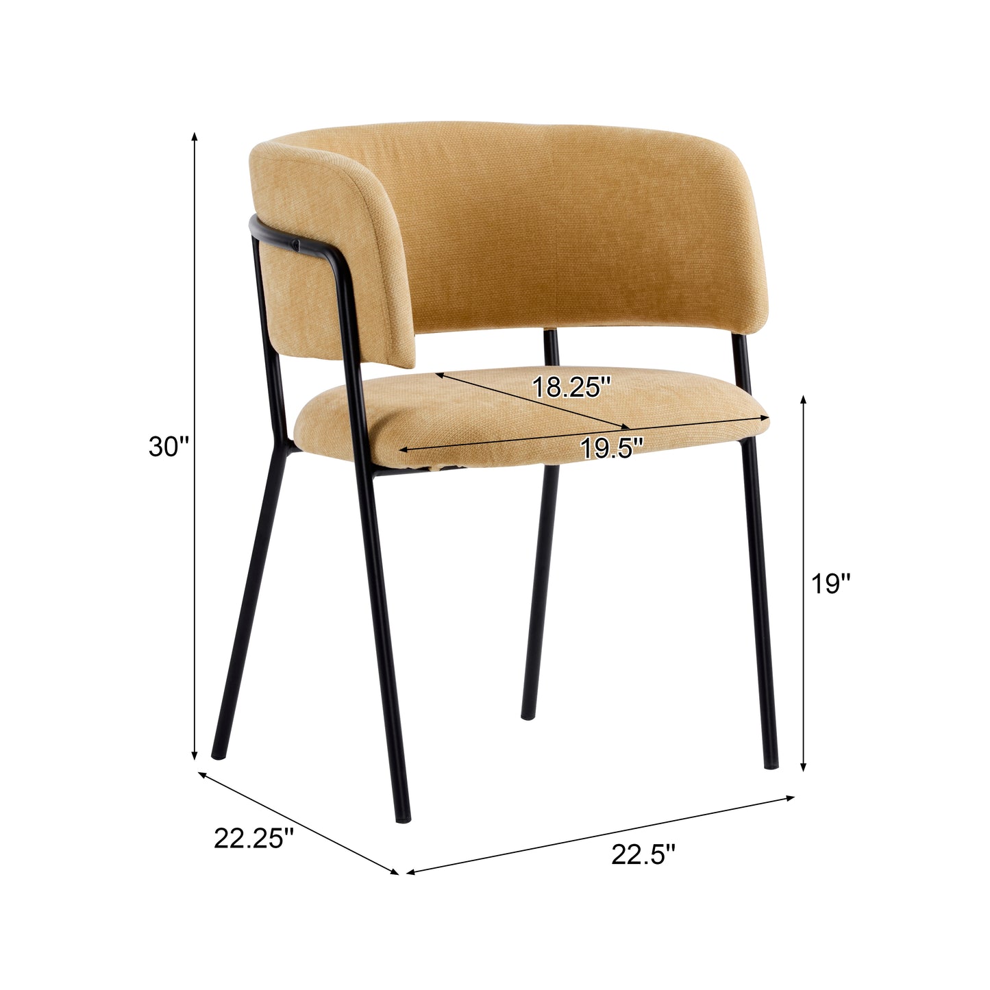 Modern Upholstered Arm Dining Chair Set Of 2-Yellow