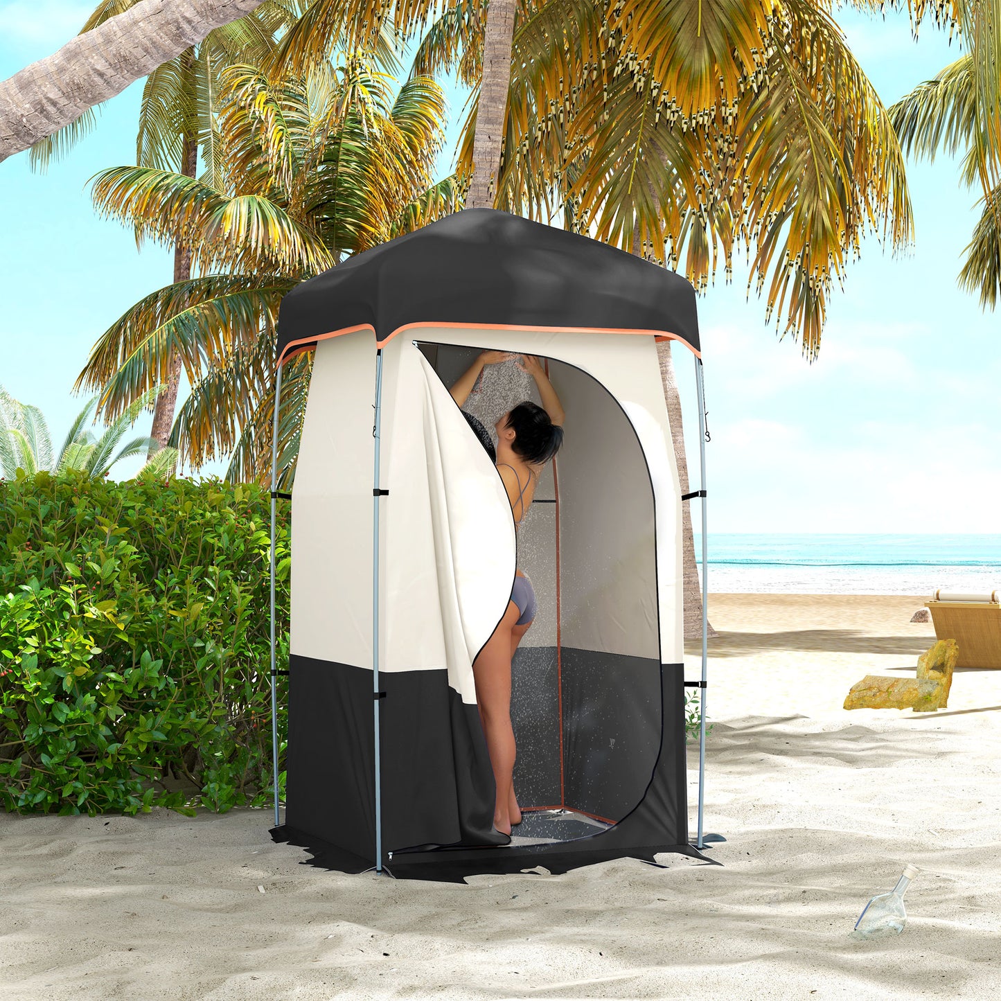 Portable Camping Shower Tent with Solar Shower Bag - Black