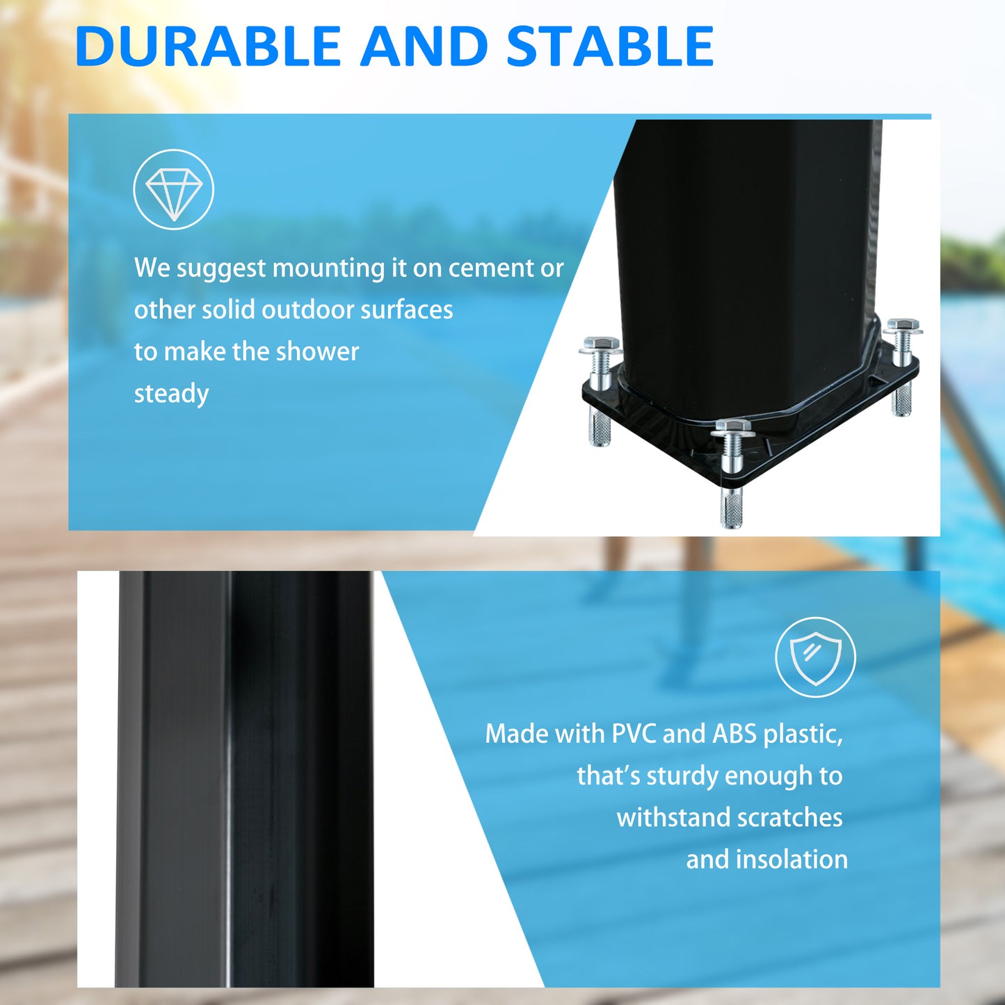 7ft Outdoor Solar Heated Shower with Adjustable Temperature & Pressure